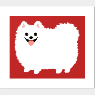 Fluffy White Pomeranian Cartoon Dog Posters and Art